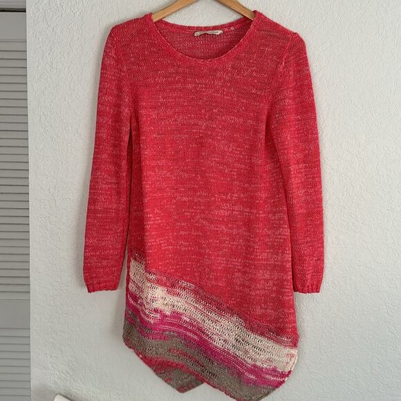 Soft Surroundings Beachy Coral Summer Vacation Tunic Sweater Open Knit Artsy - Picture 3 of 7